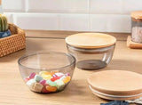 Food Storage Bowl With Wooden Lid - 2 Pcs of 400ml. Bowl for Pasta, Chips, Dips and Candies