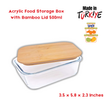 Acrylic Food Storage Box with Bamboo Lid 500ml (3.5 x 5.8 x 2.3) Inches