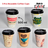 3 Pcs Different Type Stylish Design Coffee Cups (L3.5xW3.5xH5.0)Inches