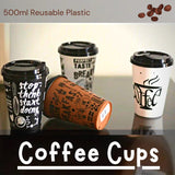 2 Pcs Printed Plastic Coffee Cups 500ml (L3.5xW3.5xH5.0)Inches